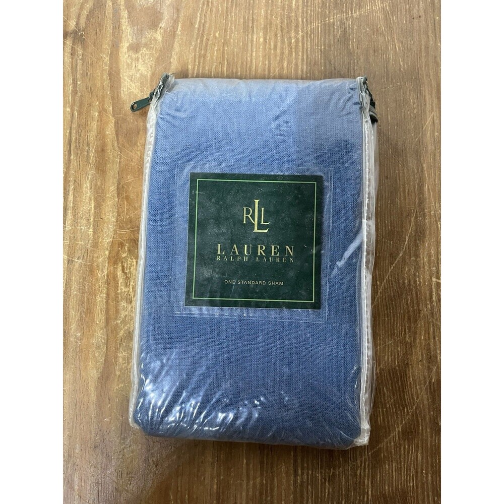 Ralph Lauren The Landing Blue Linen Standard Pillow Sham NEW